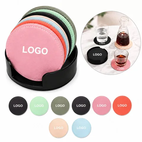 Round Water-Resistant Leather Coaster for Drinks