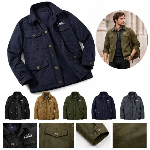 Men's Classic Lapel Collar Long Sleeve Work Coat